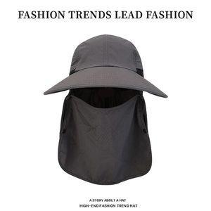 Dark grey outdoor sun hat with breathable face mask and neck protection for hiking