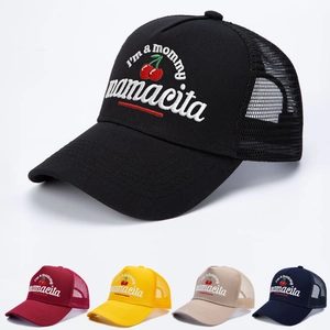 Embroidered Mommy Mamacita Cherry Trucker Hat Mesh Baseball Cap Breathable Sun Protection Adjustable Casual Outdoor Sun Hat