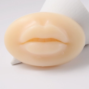 Macro shot of 3D silicone lip model for piercing and tattoo makeup practice