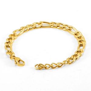 Classic 18K gold plated stainless steel Figaro link bracelet with secure lobster clasp