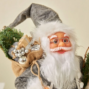 Nordic gray Santa Claus figurine with white beard and silver glasses for Christmas decor