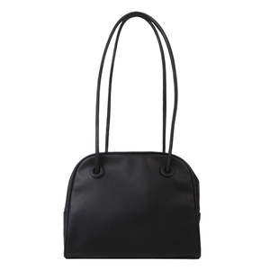 Minimalist black faux leather tote bag with long shoulder straps and matte finish