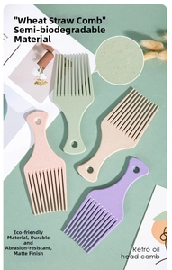 Detailansicht von Weizenstroh-Frisierkämmen in vier Morandi-Farben für Haarstyling