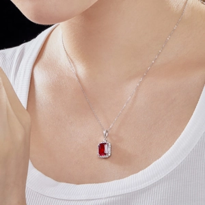 Elegant S925 sterling silver necklace with a red rectangular zirconia pendant for women