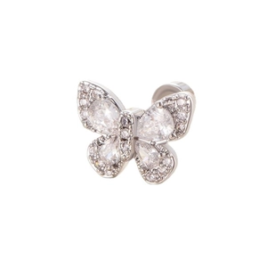 Elegant silver butterfly stud earring with sparkling crystal inlay on white background