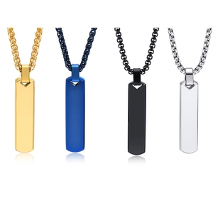Pendant Necklace Stainless Steel Minimalist Geometric Vertical Rectangle Bar Polished Fashion Jewelry For Men Boys Gift