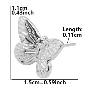 Specifiche dimensionali per orecchini a perno a forma di farfalla in argento lucido
