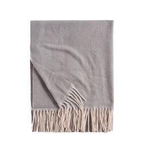 Grey herringbone knit scarf with fringe tassels in a soft sweet macaron style for winter