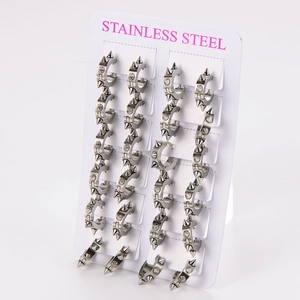 Silver punk spike hoop earrings set made of premium stainless steel on white card