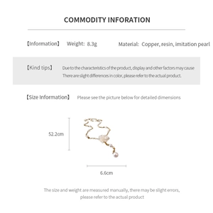 Detailed size chart for the floral pearl necklace showing length and materials