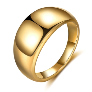 Polished 18K gold plated wide dome ring for women with minimalist geometric stackable design