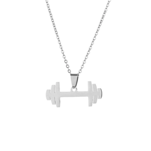 Professional silver dumbbell pendant necklace made of polished stainless steel for men