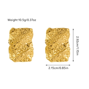 Detailed dimensions of 18K gold plated geometric earrings with hammered metal texture