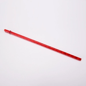 Detail of red Tritan reusable straw with a safety buckle to prevent falling out