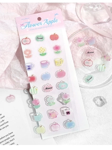 Macro detail of Korean style Kirakira Land crystal drip stickers with cute pastel patterns