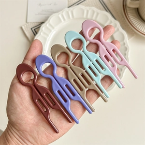 Set of 6 minimalist U-shaped resin hair pins in assorted pastel colors for women