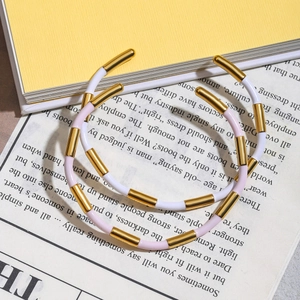 Classic 18K gold-plated stainless steel pink bamboo joint open cuff bracelet for women