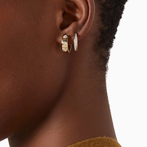 S925 sterling silver gold C-shaped hoop earrings with micro-inlaid cubic zirconia