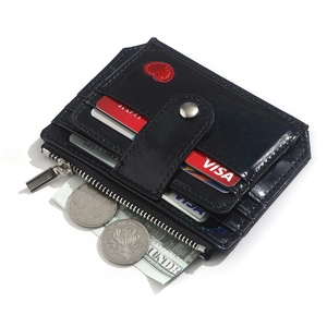 Porte-cartes en cuir PU noir avec broderie cœur rouge et fermeture à pression métallique