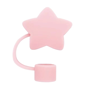 Pink star-shaped silicone straw cover cap for 10mm straws on white background