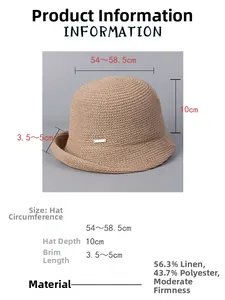 Size guide showing linen knit bucket hat dimensions with 54-58.5cm circumference