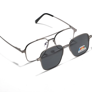 Square Magnetic Clip On Sunglasses And Night Vision Lenses Metal Frame Pilot Eyeglasses For Men Women UV400 Protection