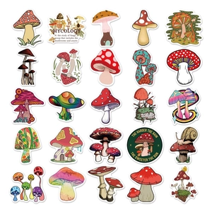 50pcs vintage cartoon mushroom stickers for laptop and luggage waterproof vinyl decals