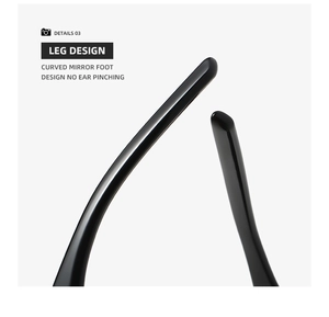 Detail view of ergonomic curved temple sunglasses leg with smooth black finish