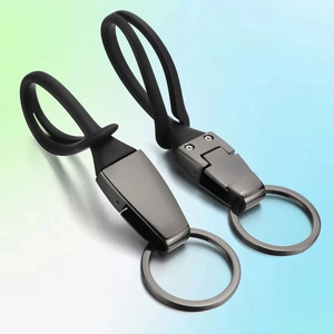 Minimalist Metal Car Keychain Zinc Alloy Flexible Silicone Loop High Strength Key Ring Business Gift Modern Industrial
