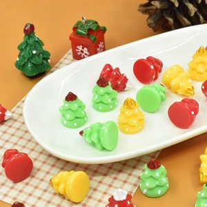 Miniature resin Christmas trees in red, green and yellow for DIY craft decorations