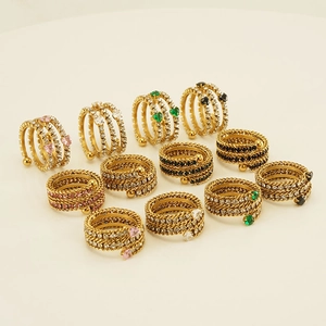 Adjustable 18k gold plated stainless steel multi-layer open rings with colorful zircon