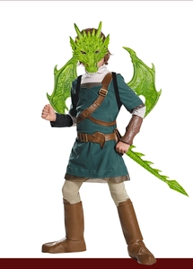 Detail shot of green dragon wings and tail kit for children's cosplay costume set