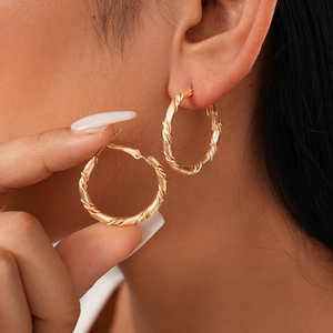 Geometric Hoop Earrings Round Twisted Metal With 925 Sterling Silver Earring Post Simple Fashion Jewelry For Women