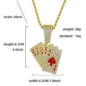 Detailed view of hip hop playing card pendant with dimensions and weight specs