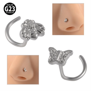 Solid G23 Titanium Nose Studs Butterfly Honey Bee Animal S-Curved Bar Punk Body Piercing Jewelry For Women Men