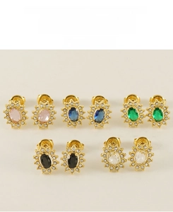 Detailed view of sunflower stainless steel earrings set with colorful zircon stones