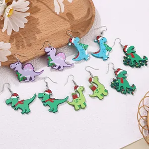 Christmas dinosaur acrylic glitter earrings set with festive hats and scarves