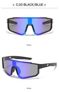 Dual view of black cycling sunglasses featuring blue-purple gradient lenses and vents