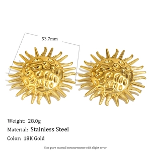 18K gold-plated stainless steel sun stud earrings with a textured hammered finish
