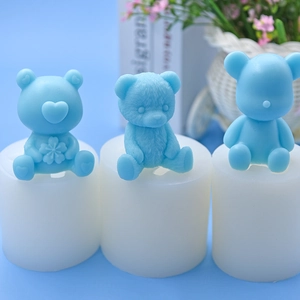 Three-piece blue silicone bear mold set for DIY cake mousse and chocolate baking