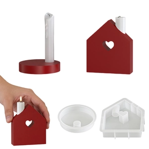 Heart House And Round Silicone Mold DIY Candle Holder Resin Gypsum Casting Craft Handmade Home Decor