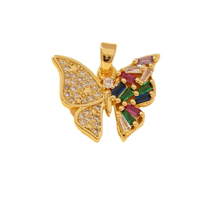 3D butterfly pendant necklace with colorful cubic zirconia and gold plating finish