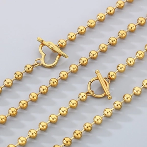 Stainless Steel Bead Necklace And Bracelet Heart Round OT Toggle Clasp Trendy Ins Style For Women Men