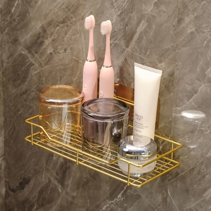 Nordic gold bathroom shelf wall-mounted rack for toiletries on grey marble tile