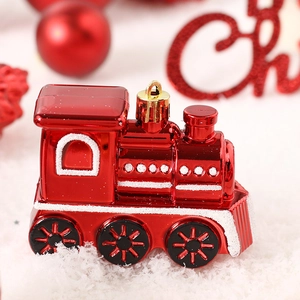 Train de Noël festif rouge pour sapin avec détails pailletés et boucle de suspension dorée