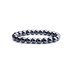 Polished dark grey hematite beaded bracelet with reflective natural stone beads
