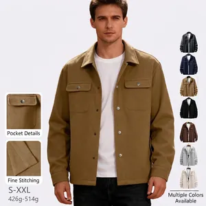 Men Shacket Jacket Knit Wool Like Fabric Lapel Double Chest Pockets Metallic Buttons Long Sleeve Casual Outerwear
