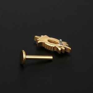 G23 titanium internal thread labret earring with gold finish and zircon inlay detail