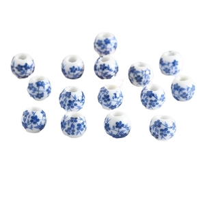 Blue and white floral ceramic beads set for DIY jewelry making and bracelet accessories
