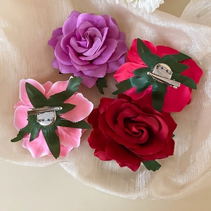 Handmade fabric rose flower hair clip and brooch pins in assorted elegant colors